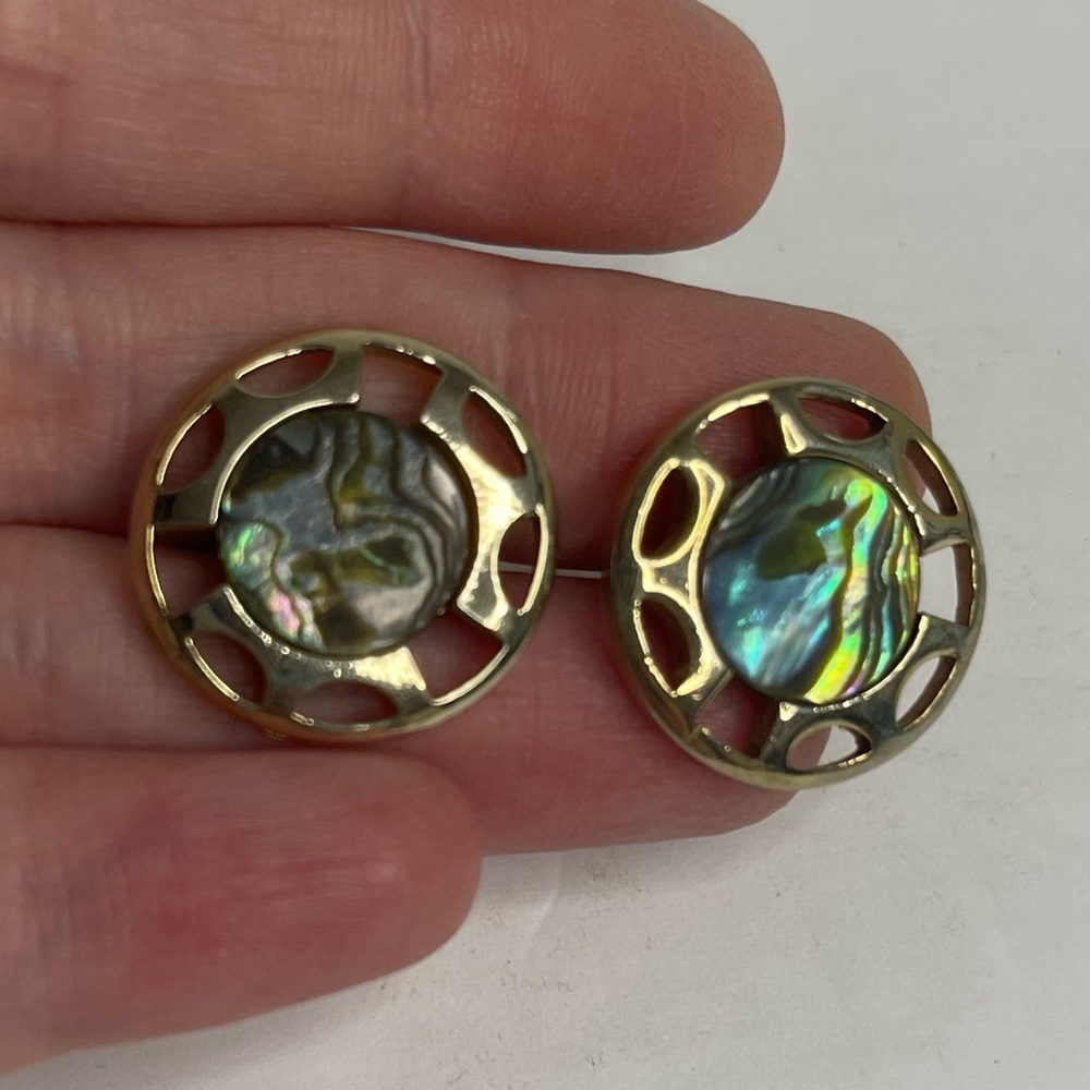 Vintage Swank Abalone Cuff Links Gold Tone Metal Frame
